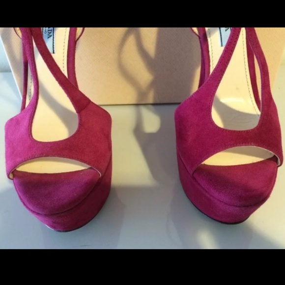NWB PRADA Magenta, Suede, Open-Toe, Platform, Wedge Sandals - Picture 5 of 10